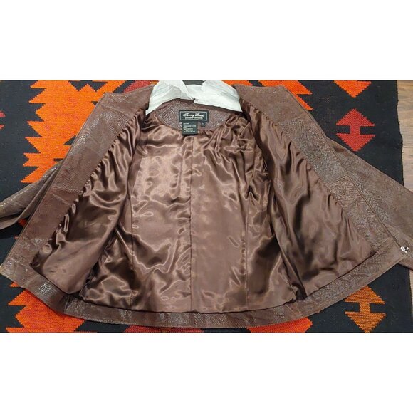 NEW Terry Lewis Women's Brown Snakeskin Style Zip Up Leather Jacket. Large - Picture 8 of 16